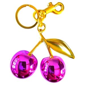Back in..Fuschia Purple Chrome Metallic Large Cherries Purse Charm & Keychain